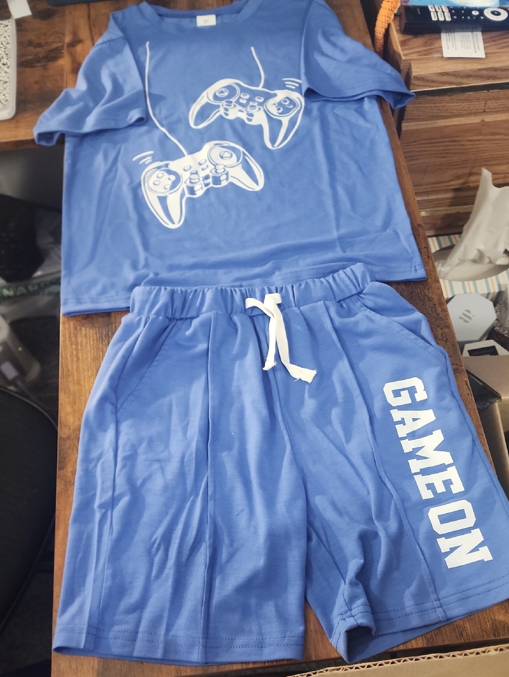 Tween Boy Cartoon Print Short Sleeve, Shirt And Short Set Blue 'Game On' Gamer 8